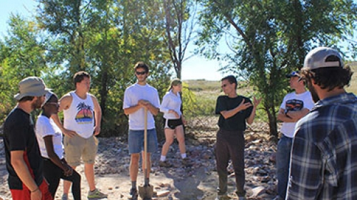 Professor Carl Renshaw, third from right, and graduate student John Gartner, second from right, instruct students in the field. (Photo courtesy of Carl Renshaw)