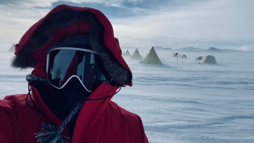 Jacob Chalif at the Allan Hills camp in Antarctica