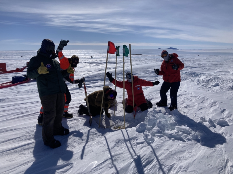 Researchers around the drilling area